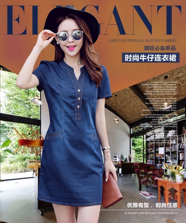 ĐẦM JEAN BIG SIZE FORM SUÔNG CỔ V TÚI XÉO